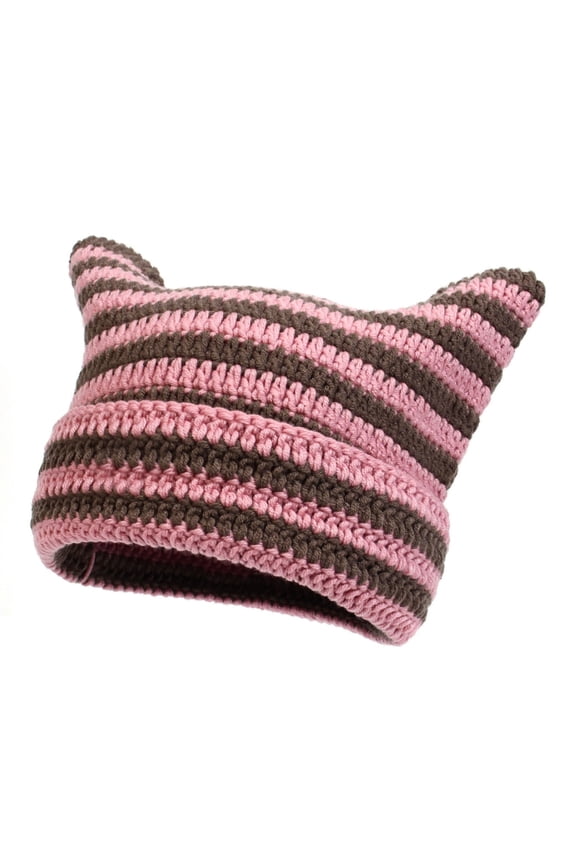 beanies hats women winter hat Skull Cap Crochet Hats For Women Handmade Knit Cat Ear Beanie Hat Winter Hat Vintage Goth beanie hats crochet hats for women Pink One Size