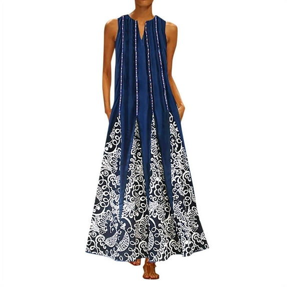 Outfmvch black dresses for women Plus Size Print Daily Casual Sleeveless Vintage Bohemian V Neck Maxi Dress womens dresses fall dresses