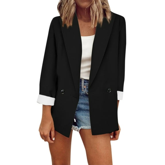 Outfmvch blazer jackets for women Casual Pocket Office Blazer Draped Front Cardigan Jacket Work Suit womens tops fall tops for women Black