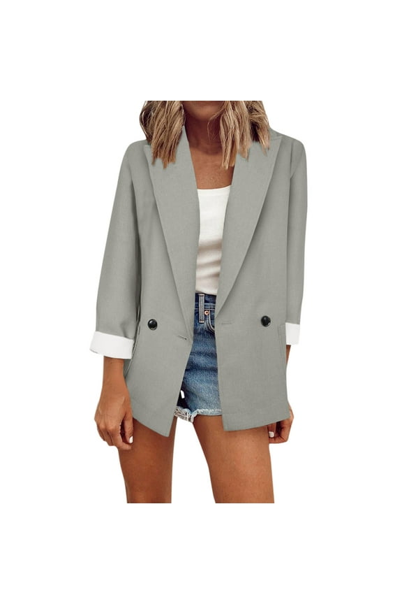blazer jackets for women Casual Pocket Office Blazer Draped Front Cardigan Jacket Work Suit womens tops fall tops for women Grey