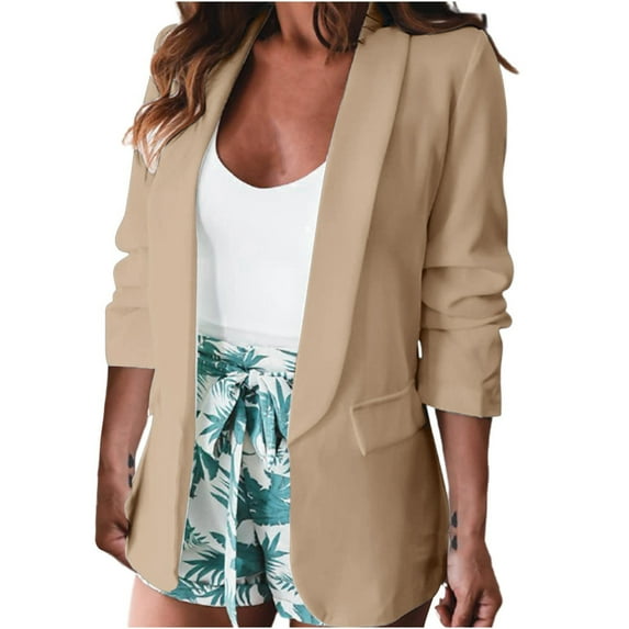 Outfmvch blazer jackets for women Classic Blazer Jackets Business Casual Boyfriend Plus Size Lightweight Work Blazer Jacket womens tops Beige