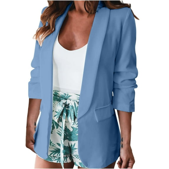 Outfmvch blazer jackets for women Classic Blazer Jackets Business Casual Boyfriend Plus Size Lightweight Work Blazer Jacket womens tops Light blue