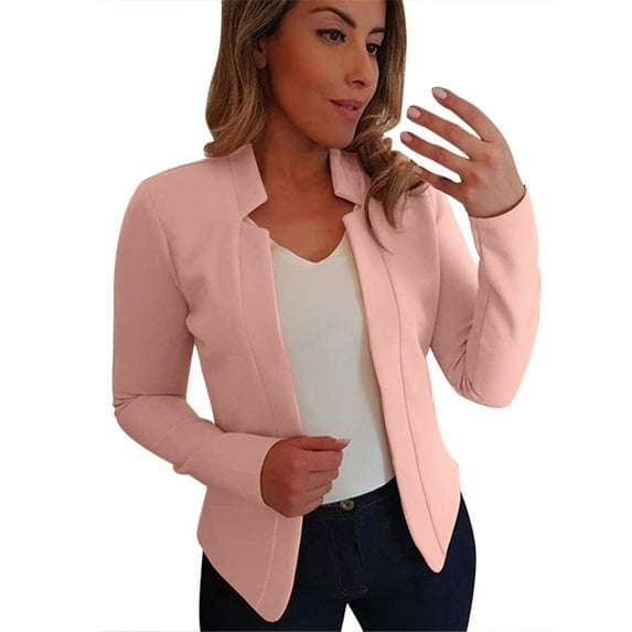 Outfmvch blazer jackets for women Ladies Cardigan Solid Long Sleeve Pocket Coat Outerwear Trench Coat womens tops Pink