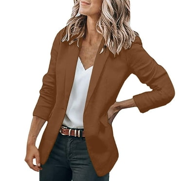 Outfmvch blazer jackets for women Ladies Fashion Casual Long Sleeve Lapel Suit Style Small Jacket womens tops Brown