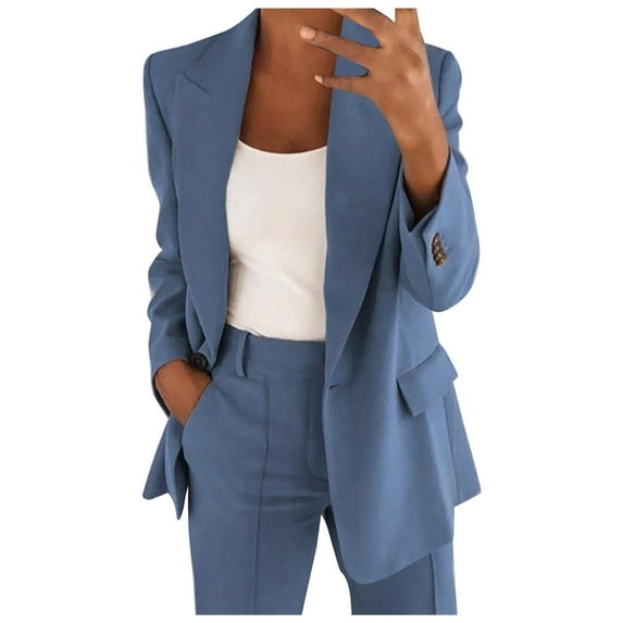 Outfmvch blazer jackets for women Plus Size Blazer Elegant Sporty Fitted Jacket Suit Jacket Business Oversize Elegant Spring Thin Transition Jacket Blazer Jacket Short Blazer womens tops Blue
