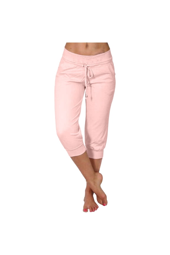 capri pants for women drawstring pants women lounge pants knit capris for women elastic waist womens petite pants New Cropped Elastic Pants For Shorts Trousers Solid Ppants Red XS