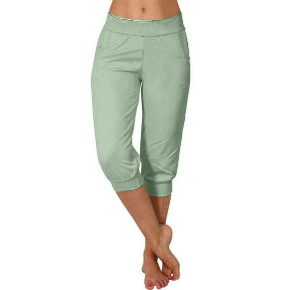 Outfmvch capri pants for women yoga pants women joggers for women womens joggers with pockets womens petite pants Capri Leggings Cutout Yoga Capris Cozy Cropped Pants Soft Pajams Pants Army Green L