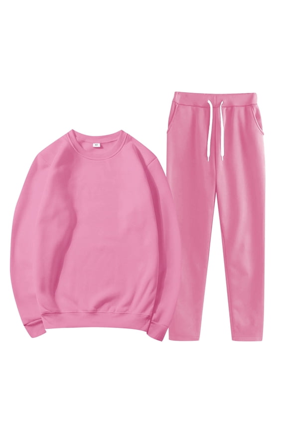 casual outfits for women,two piece sets for women,2 piece sets for women fall,Sports Jacket Sweatshirt Trousers Round Neck Suit Features:,workout sets for women,lounge sets for women Pink XL