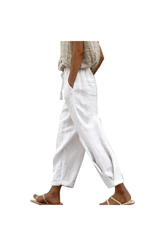 cotton gauze pants for women Women Boho Wide Leg High Waist Gaucho Pant Straight-legs Wide Leg Trousers with Pockets Barrel Pants Women Linen Beach Pants Pull On Pants White L