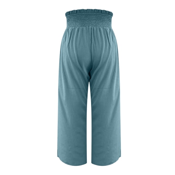 Outfmvch cotton linen pants women Cotton Linen Palazzo Pants Wide Leg Trousers with Pockets Straight Leg Linen Paper Bag Pants Boho Wide Leg High Waist Lace Side Green 2XL