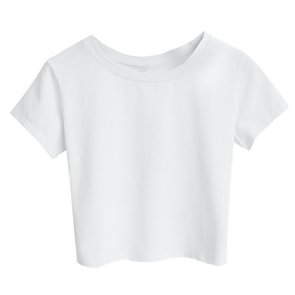 Outfmvch crop tops for women Casual Solid Color Tank Short Sleeve Crop T-shirt womens tops crop tops White