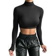 thumbnail image 1 of Outfmvch crop tops for women Long Sleeve Crop Turtleneck Cropped Shirt womens tops crop tops Black, 1 of 6
