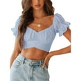 thumbnail image 1 of Outfmvch crop tops for women Ruffle Short Sleeve Tie Up Back Crop Off Shoulder womens tops crop tops Light blue, 1 of 8