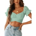thumbnail image 1 of Outfmvch crop tops for women Ruffle Short Sleeve Tie Up Back Crop Off Shoulder womens tops crop tops Mint Green, 1 of 8