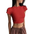 thumbnail image 1 of Outfmvch crop tops for women womens t shirts tshirts shirts for women compression shirt women spring tops for women Short Sleeve Ruched compression shirt short sleeve crop Red XS, 1 of 4