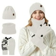 thumbnail image 1 of Outfmvch hat and gloves for women Winter Beanie Hat Scarf Gloves, Warm Fleece Knit Hat Long Scarf Neck Warmer Touch Screen Winter Gloves Set Gifts for Women hat and scarf set for women White One Size, 1 of 6