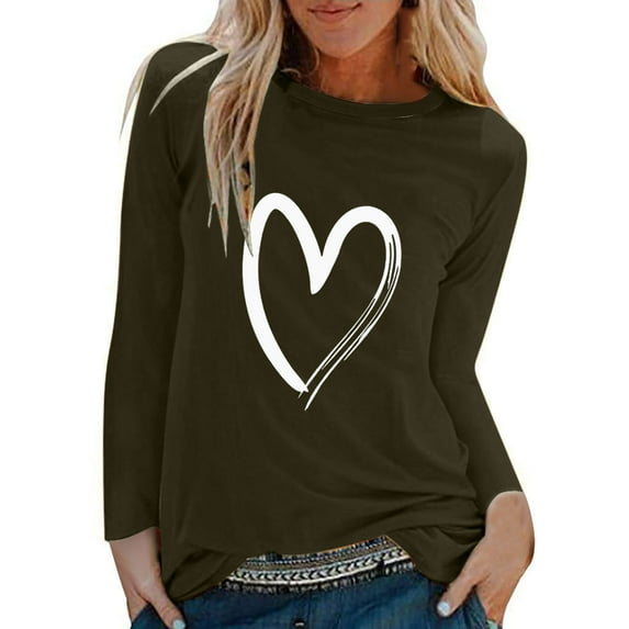 Outfmvch hoodies for women Casual Print Shirts Long Sleeve Loose T-Shirt womens tops womens sweaters Army Green
