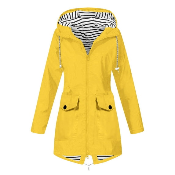 Outfmvch hoodies for women Rain Jacket Outdoor Plus Size Waterproof Hooded Windproof Loose Coat womens tops Yellow