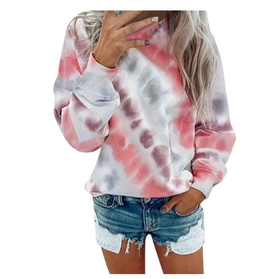 Outfmvch hoodies for women Tie-Dye Causal Pullover Round Neck Sweatshirt Top Blouse crop tops for women womens long sleeve tops