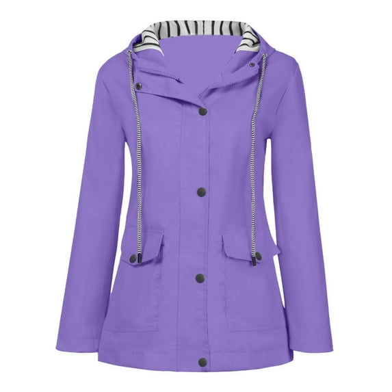 Outfmvch jackets for women Plus Waterproof Outdoor Hooded Rain Size Rain Jacket Windproof womens tops cardigan for women Purple