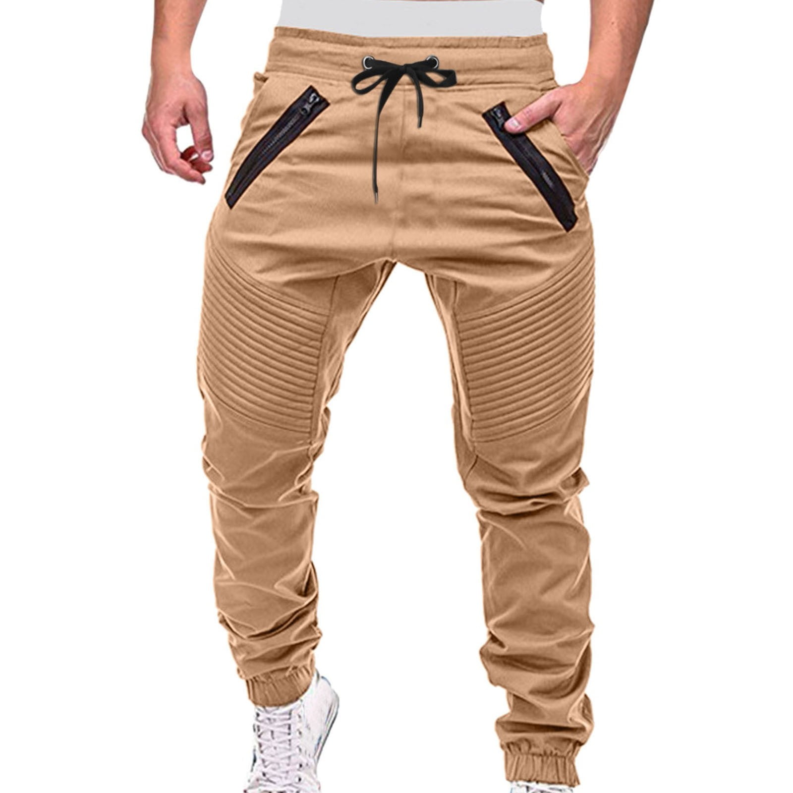 outfmvch joggers for men mid-waist sports drawstring with zipper ...