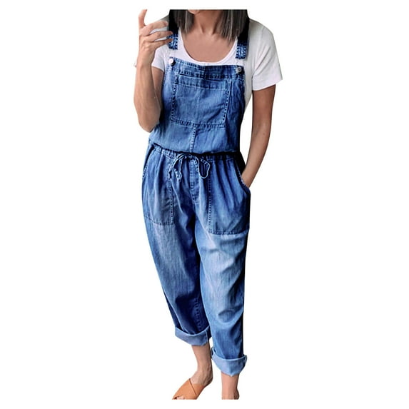 Outfmvch jumpsuits for women Sleeveless Denim High Waisted Wide Playsuits Beach Jumpsuit pants for women cargo pants