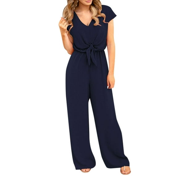 Outfmvch jumpsuits for women Summer V Neck Lace Up Short Sleeve Rompers Jumpsuit Playsuit pants for women cargo pants