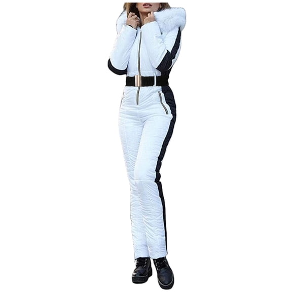 Outfmvch jumpsuits for women Winter Outdoor Sports Jumpsuit Waterproof' With Removable Collar Outdoor Sports Zipper Ski Suit womens tops White