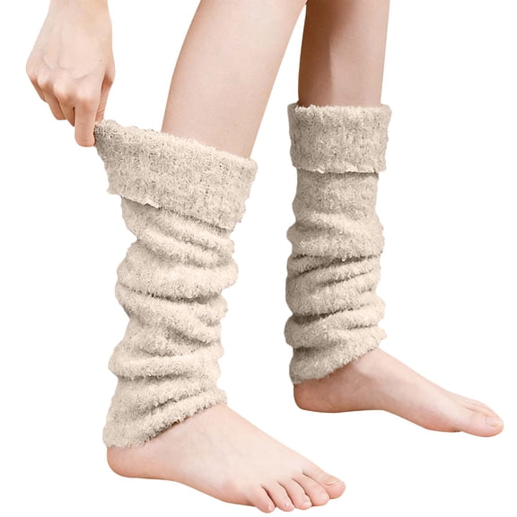 Outfmvch leg warmers Winter Fleece Lined Leg Warmers for Women Knit Long Leg Warmers Warm Fleece Lined Boot Socks for Skating Daily Wear knee high leg warmers Beige A