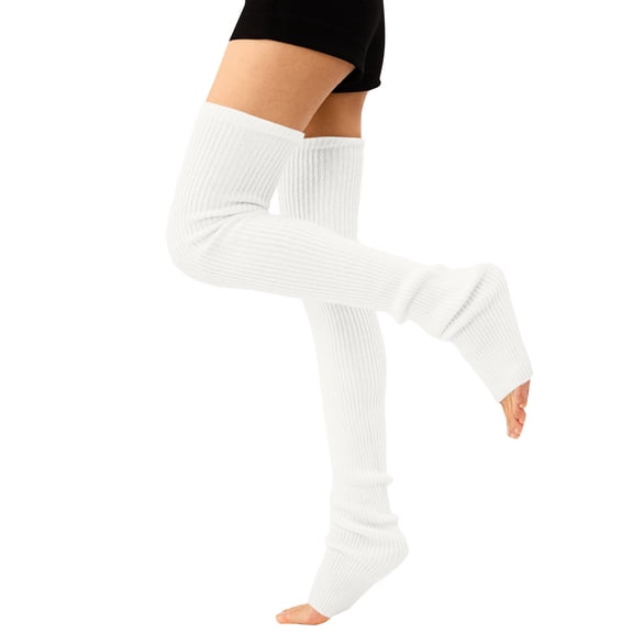 Outfmvch leg warmers Women Thigh High Socks Extra Long Cotton Knit Warm Thick Tall Long Boot Stockings Leg Warmers knee high leg warmers White A
