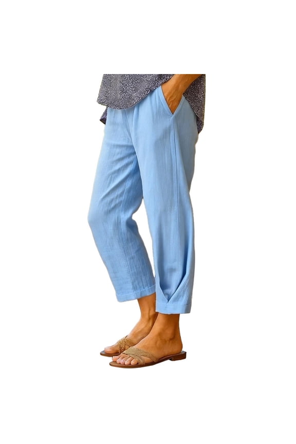 linen pants for women Cotton Linen Palazzo Pants Gauze Drawstring Straight-legs Paper Bag Pants Lace Side Women Resort Wear for Women 2025 Boho Wide Leg High Waist Sky Blue XL