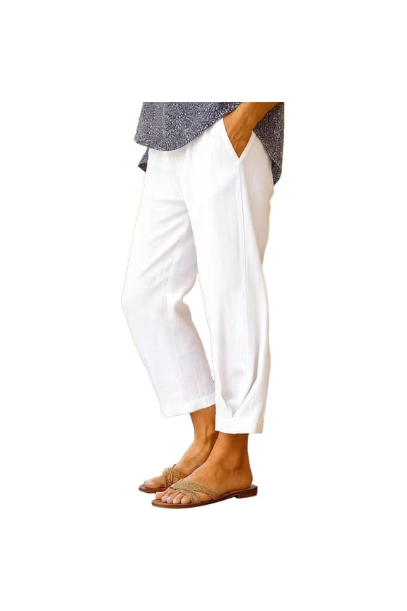 linen pants for women Linen Beach Pants Boho Wide Leg High Waist Gauze Drawstring Pants for Women Womens Embroidered Linen Pants Pull On Pants Work Pants Women's Culottes White 2XL