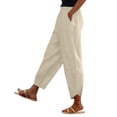 thumbnail image 1 of Outfmvch linen pants for women Straight-legs Boho Wide Leg High Waist Drawstring Pants Women Beach Long Pants Lace Side Paper Bag Pants Drawstring Elastic Waist Pull On Pants Work Pants Women Beige L, 1 of 9