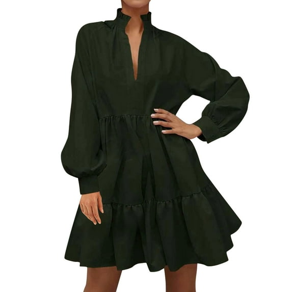 Outfmvch long sleeve dress for women Fall Tunic Dress Casual V Neck Loose Ruffle Tiered Dress womens dresses fall dresses