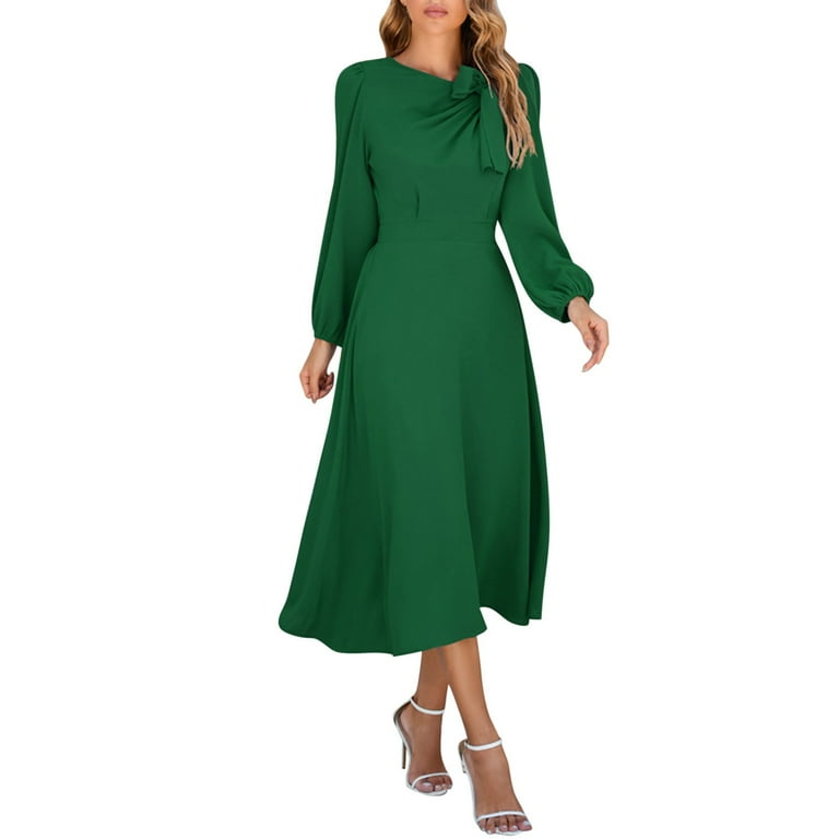 Outfmvch long sleeve dress for women Solid Color Long Sleeve Bow