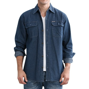 Outfmvch long sleeve shirts for men Long Sleeve Autumn Winter Casual Denim Shirts Fashion Shirts womens tops fall tops for women Dark blue