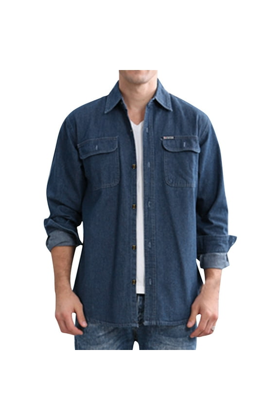 long sleeve shirts for men Long Sleeve Autumn Winter Casual Denim Shirts Fashion Shirts womens tops fall tops for women Dark blue