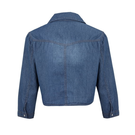 Outfmvch long sleeve shirts for women Casual 3/4 Sleeve Button Down Crop Jean Knot Tie Denim Shirt Jacket womens tops crop tops Dark blue