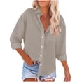 thumbnail image 1 of Outfmvch long sleeve shirts for women Casual Button Down Shirts Collared Office Work s With Pocket womens tops Z1 Khaki L, 1 of 5