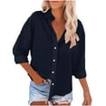thumbnail image 1 of Outfmvch long sleeve shirts for women Casual Button Down Shirts Collared Office Work s With Pocket womens tops Z1 Navy 3XL, 1 of 5