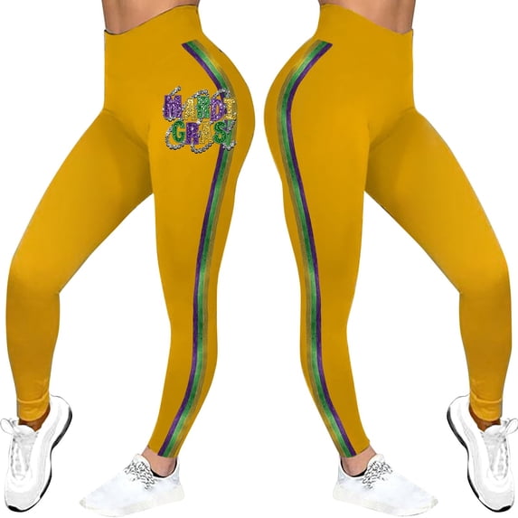 Outfmvch mardi gras pants for women leggings for women mardi gras pants Women's Mardi Leggings Stretchy Graphic Printed Fancy Sports Fitness Workout Yoga Stretchy Pants Yellow S-3XL
