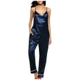 thumbnail image 1 of Outfmvch pajama sets for women 2 piece womens pajamas silk pajamas for women Sleepwear Sets scoop neck sleeveless Slim-Leg Solid color leisure Polyester 1 Top and 1 Pair of Pajama Pants Navy XL, 1 of 5