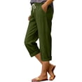 thumbnail image 1 of Outfmvch palazzo pants for women Drawstring Elastic Waist Women Pull On Pants Women's Culottes Wide Leg Trousers with Pockets Summer Beach Pants Boho Wide Leg High Waist Light Green M, 1 of 5