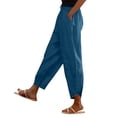 thumbnail image 1 of Outfmvch palazzo pants for women Linen Beach Pants Work Pants Women Paper Bag Pants Drawstring Elastic Waist Cotton Linen Palazzo Pants Straight Leg Linen Pants for Women Lace Side Gaucho Pant Navy L, 1 of 9