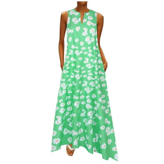 Outfmvch plus size dress for women Plus Size Print Daily Casual Sleeveless Vintage Bohemian V Neck Maxi Dress womens dresses fall dresses