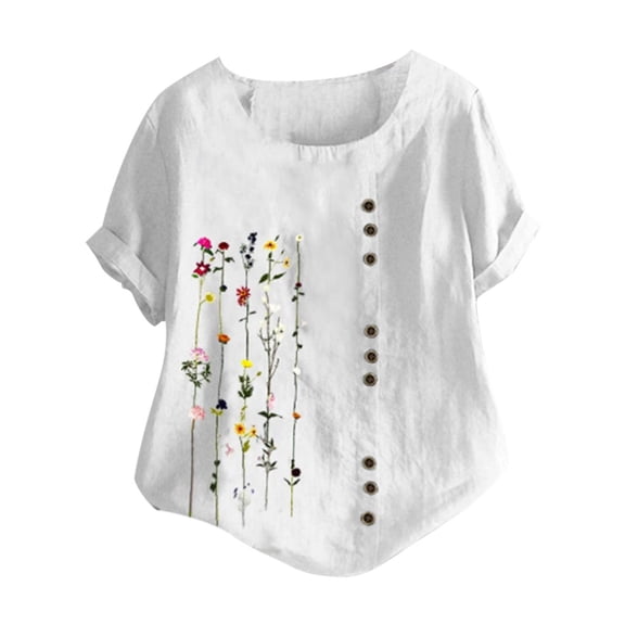 Outfmvch plus size tops for women Floral Short Plus Bohemian Shirt Size Embroidered Sleeves Plus Size womens tops White