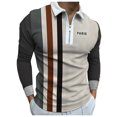 thumbnail image 1 of Outfmvch polo shirts for men Casual Zipper Turn-Down Collar Solid Long Sleeve Polos Shirt womens tops Brown, 1 of 4