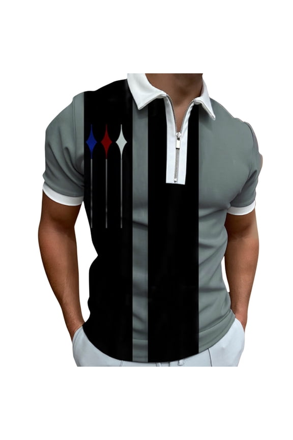 polo shirts for men Male Summer Striped Splice Print T Shirt Turn Down Collar Short Sleeve T Shirt womens tops Black