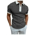 thumbnail image 1 of Outfmvch polo shirts for men Polka Dot Polos Casual Zipper Print Turn Down Shirt Collar womens tops Black, 1 of 7