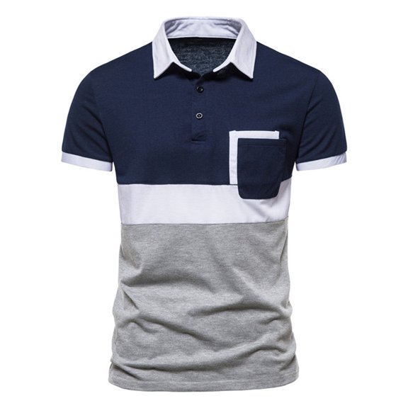 Outfmvch polo shirts for men Summer Three-color Stitching Short-sleeved Lapel T-shirt womens tops Navy